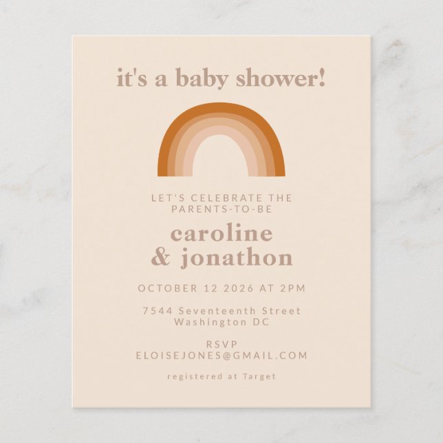 Budget 70-talet: Regnbåge Terracotta Baby Shower I (Framsida)