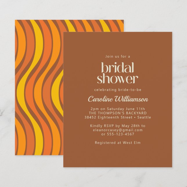 Budget 70-talet Vågigt Linjer Orange Brown Möhippa (Fram/baksida)