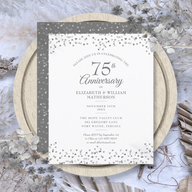 Budget 75-års bröllopsjubileum Hjärtlig inbjudan (Budget 75th Wedding Anniversary Hearts Invitation)