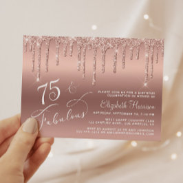 Budget 75-årsfirande roséguld glitter inbjudan