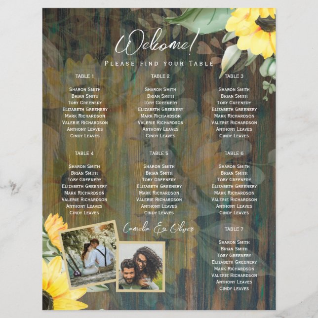 BUDGET 7Bord Rustic Wood SUNFLOWERS PHOTO SEATING (Framsida)