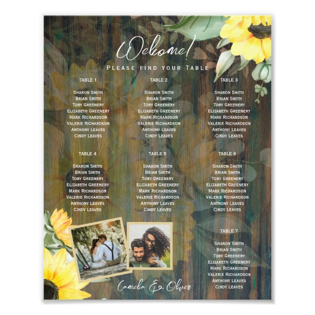 BUDGET 7Bord Rustic Wood SUNFLOWERS PHOTO SEATING Fototryck (Framsidan)