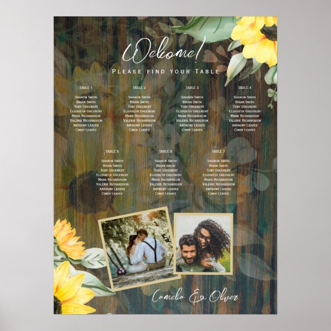 BUDGET 7Bord Rustic Wood SUNFLOWERS PHOTO SEATING Poster (Framsidan)