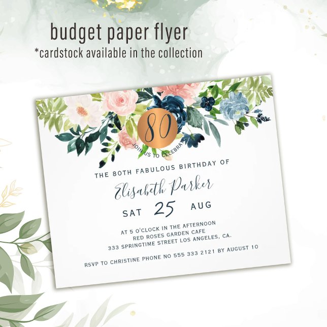 Budget 80-års blomsterfödelsedagsfest Inbjudan Fly Flygblad (Skapare uppladdad)