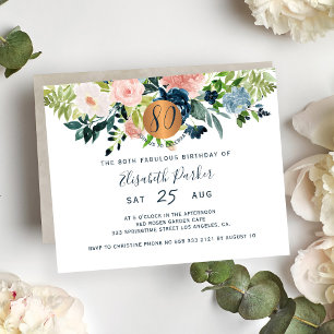 Budget 80-års födelsedagsfest med blommor Inbjudan