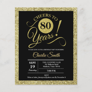 Budget 80 Birthday - Black Guld ANY AGE Inbjudan Flygblad