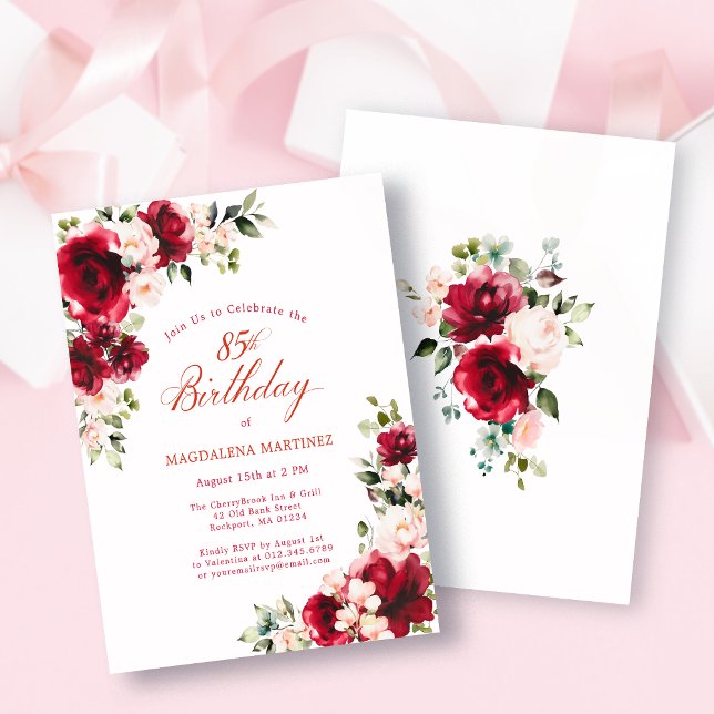BUDGET 85th Birthday Red Pink Rose Invitation (Skapare uppladdad)