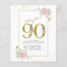Budget 90-årsfirande Blommig Guld Skript Inbjudan Flygblad