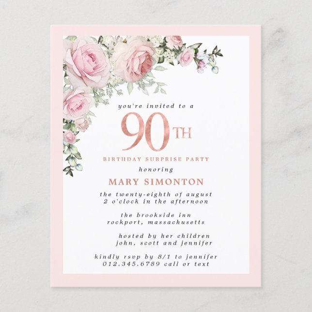 Budget 90-årsfirande Överraskningsfest Rosa Blommo (Framsida)