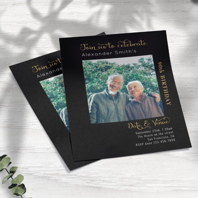 Budget 90-årsfirande Svart Inbjudan Flygblad (Skapare uppladdad)