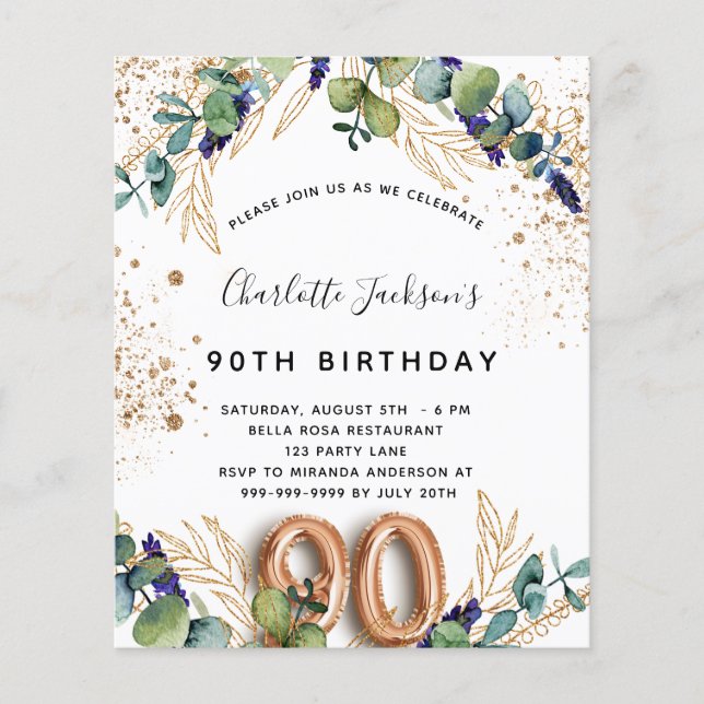 Budget 90:e födelsedagseukalyptus greenery glitter (Framsida)