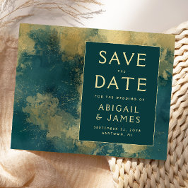 Budget Abstrakt Akvarell Teal Guld Save the Date