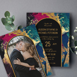 Budget abstrakt guld arch PHOTO bröllopsinbjudan