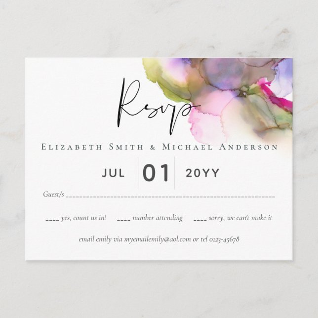 Budget Abstrakt Rainbow Lila Bröllop Vykort (Framsida)