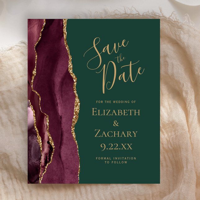 Budget Agate Burgundy Gold Green Save the Date (Skapare uppladdad)