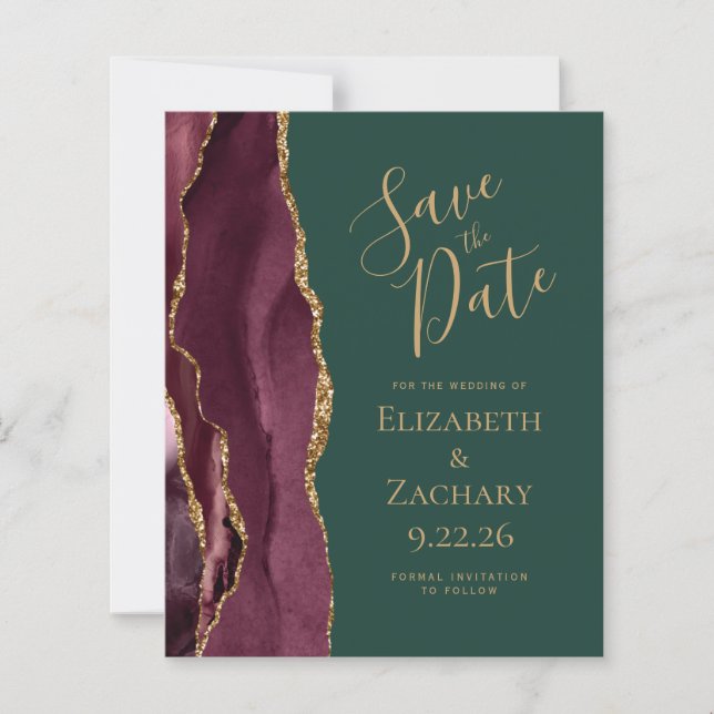 Budget Agate Burgundy Gold Green Save the Date (Framsida)
