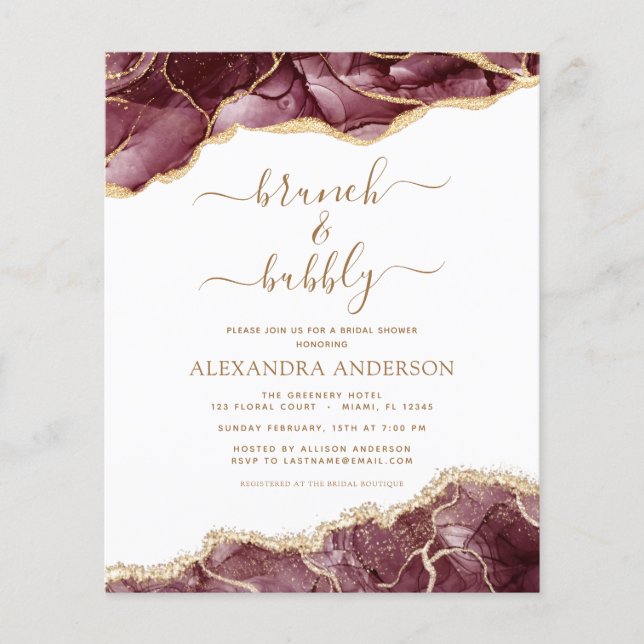 Budget Agate Burgundy Guld Brunch & Bubly Flygblad (Framsidan)