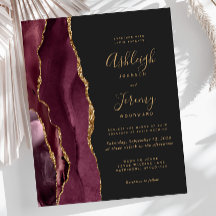 Budget Agate Burgundy Guld Mörkt Bröllopsinbjudan