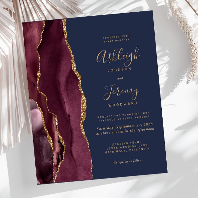 Budget Agate Burgundy Navy Blue Wedding Invitation (Skapare uppladdad)