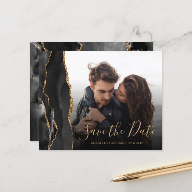 Budget Agate Geode Svart Guld Foto Spara Datum (Fram/Back In Situ)