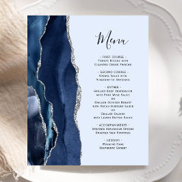 Budget Agate Navy Blekt Blått Silver Bröllopsmeny
