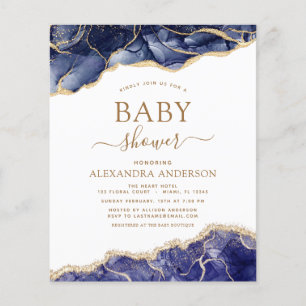 Budget Agate Navy Blue Guld Baby Shower Flygblad