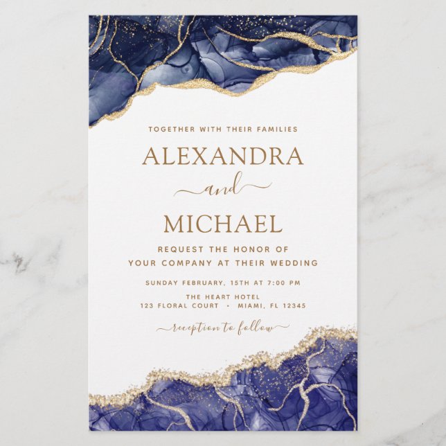 Budget Agate Navy Blue Guld Blue Bröllop (Framsida)