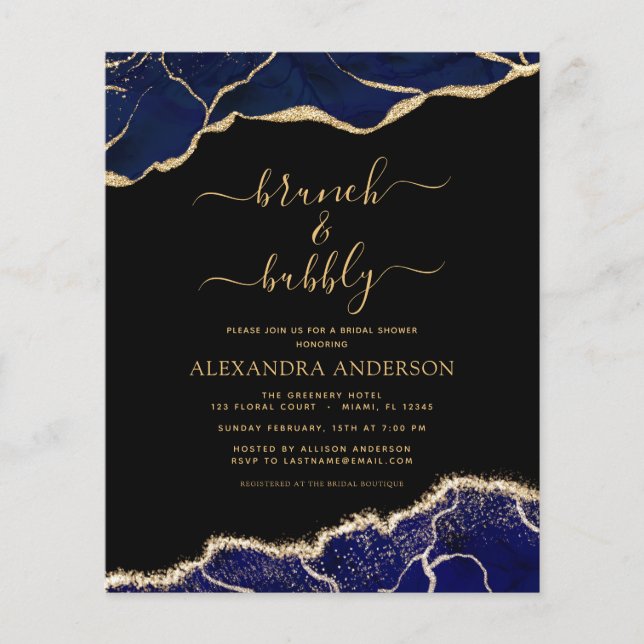 Budget Agate Navy Blue Guld Brunch & Bubly Flygblad (Framsidan)