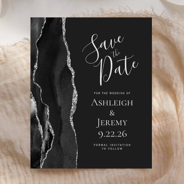 Budget Agate Svart Silver Mörk Save the Date (Skapare uppladdad)