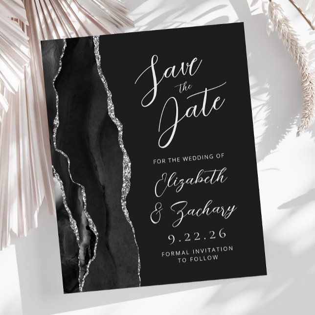 Budget Agate Svart Silver Mörk Save the Date (Skapare uppladdad)
