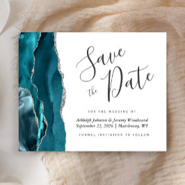 Budget Agate Teal Blue Silver Save the Date