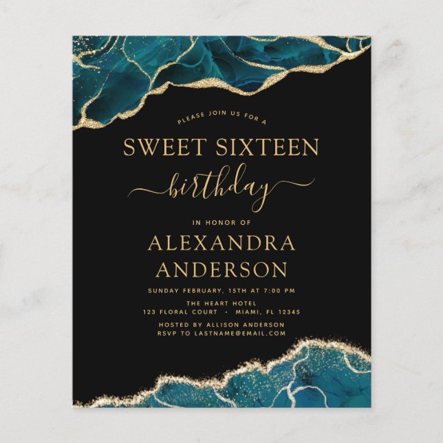 Budget Agate Turkos Söt 16 Teal Guld Flygblad (Framsidan)