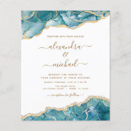 Budget Agate Turkos Teal Guld Bröllop Flygblad