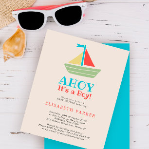 Budget Ahoy Det är en pojke baby shower-inbjudan