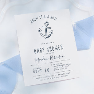 Budget Ahoy! Det är en pojke! Marin Baby Shower