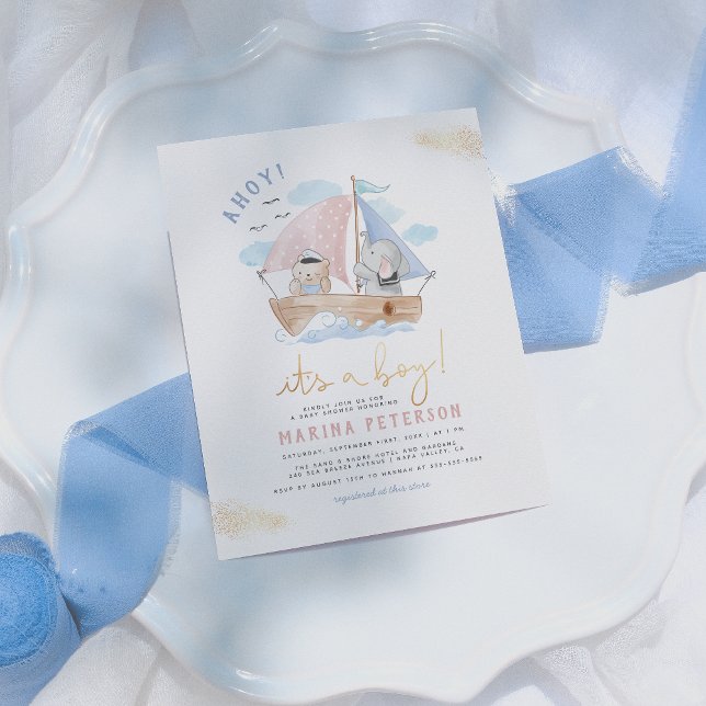 Budget Ahoy Elephant Sailor Pojke Baby Shower (Skapare uppladdad)