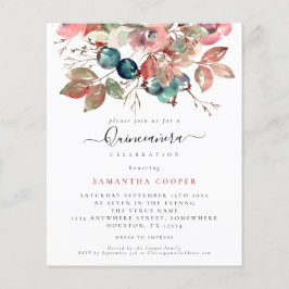 Budget Akvarell Rosa Blommig Quinceañera-inbjudan