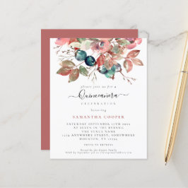 Budget Akvarell Rosa Blommig Quinceañera-inbjudan