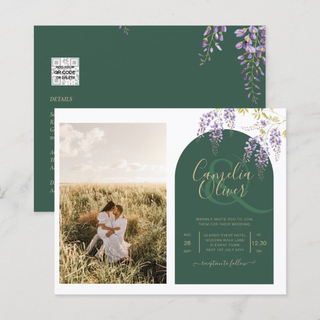 Budget All-in1 FOTO Bröllop Wisteria QR-kod INV (Fram/baksida)