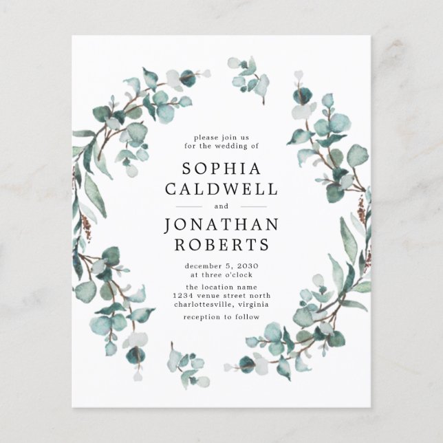 Budget All in One Eukalyptus Bröllopsinbjudan (Framsida)