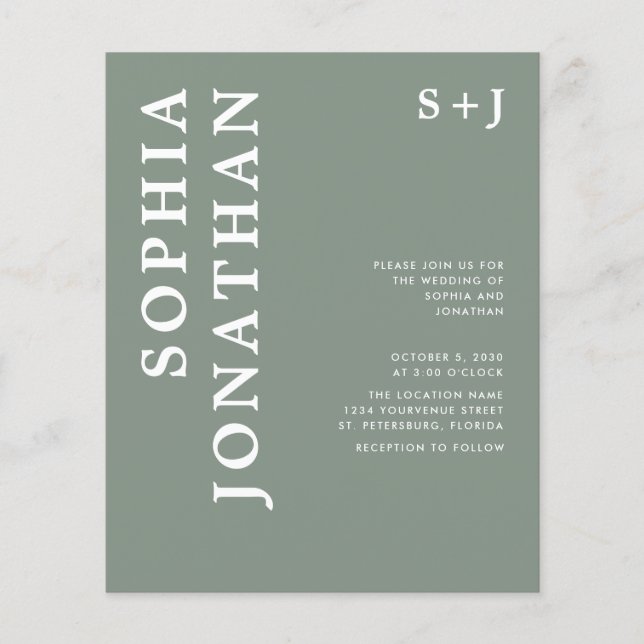 Budget All in One Fetstil Bröllopsinbjudan (Framsida)