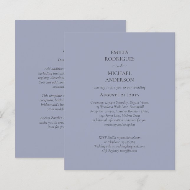 Budget Alla i ett Bröllop RSVP-information Registr (Fram/baksida)