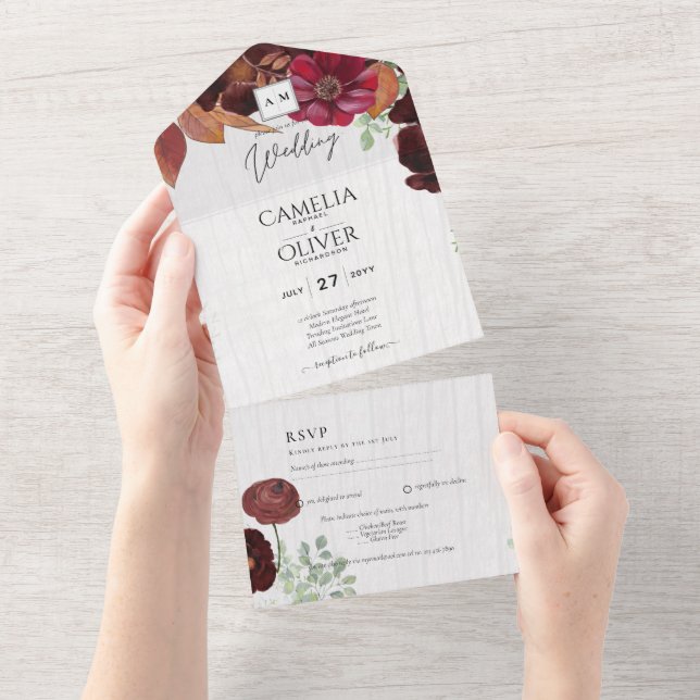BUDGET - allt-i1 Rustic Fall Maroon Burgundy Bröll (Avrivbar del)