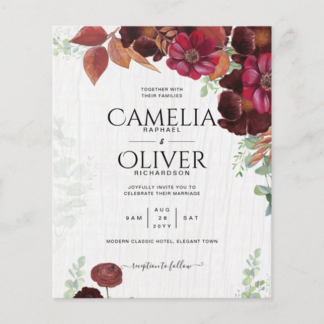 BUDGET - allt-i1 Rustic Fall Maroon Burgundy Bröll Flygblad (Framsidan)