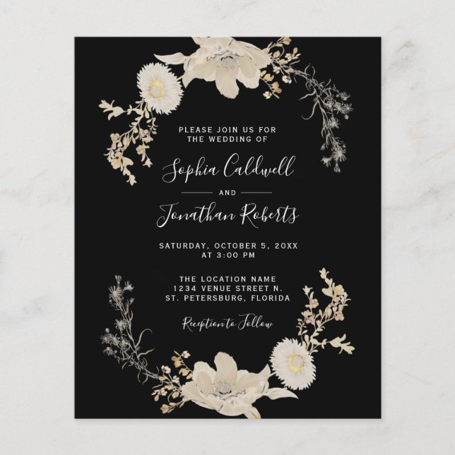 Budget allt i en Blommigt bröllopsinbjudan på en V (Framsida)