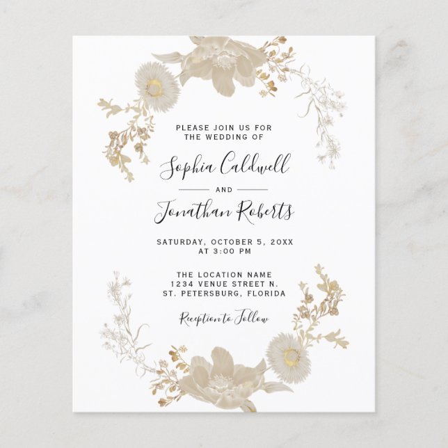 Budget allt i en Blommigt bröllopsinbjudan på en V (Framsida)