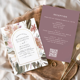 Budget allt i en Burgundisk Blommigt QR-kod Bröllo
