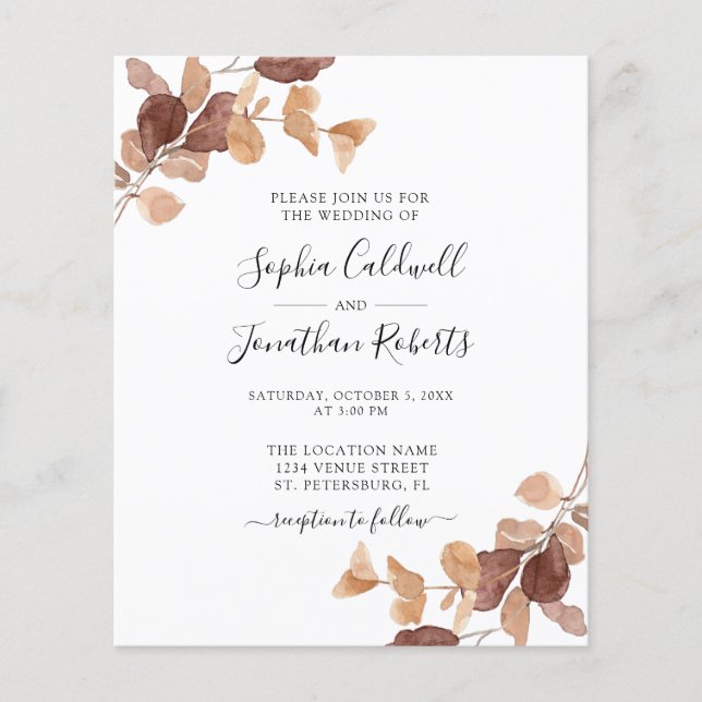 Budget allt i en inbjudan till ett eukalyptus-bröl (Framsida)