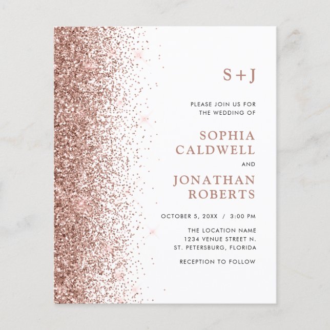 Budget allt i en monogram Glitter bröllopsinbjudan (Framsida)