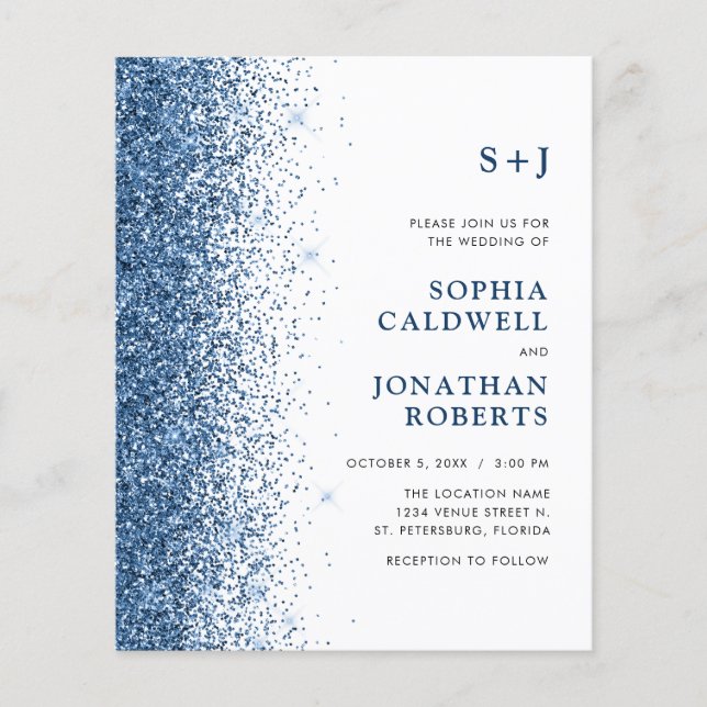 Budget allt i en monogram Glitter bröllopsinbjudan (Framsida)